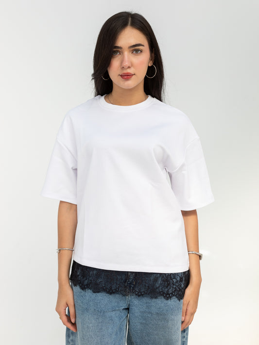 WHITE TEE - BLACK LACE