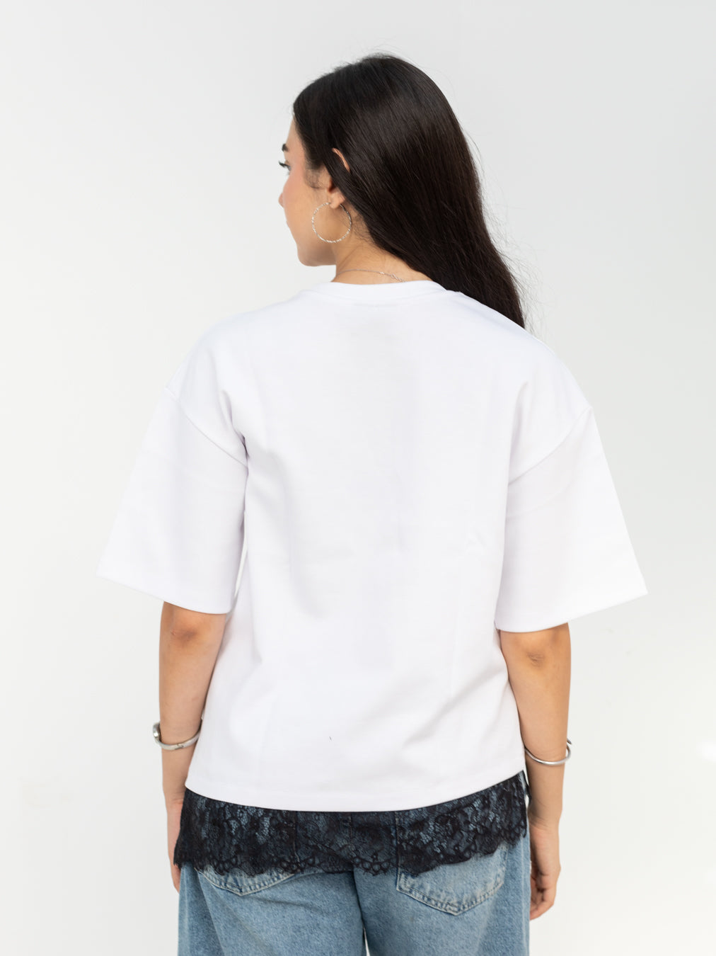 WHITE TEE - BLACK LACE