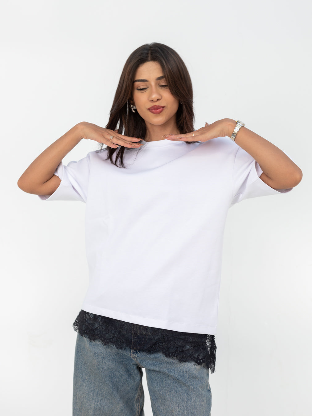 WHITE TEE - BLACK LACE