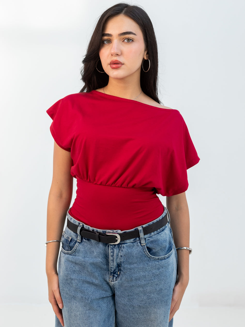 BURGUNDY OFF-SHOULDER TEE