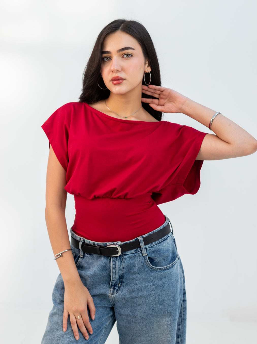 BURGUNDY OFF-SHOULDER TEE