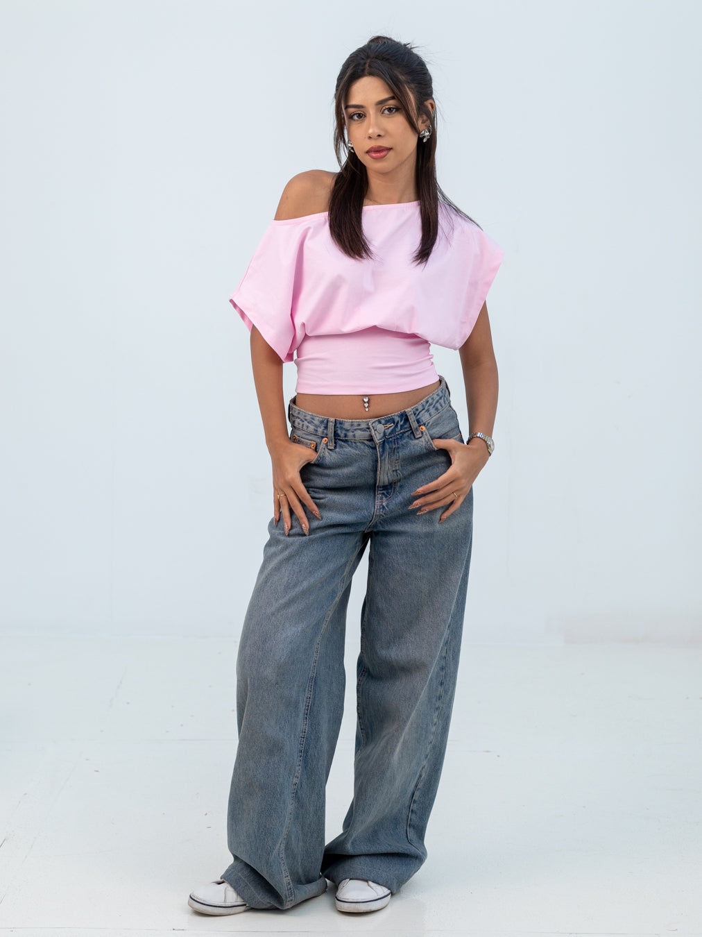 PINK OFF-SHOULDER TEE
