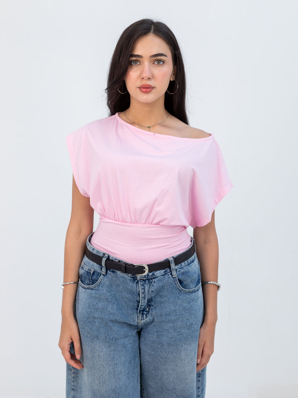 PINK OFF-SHOULDER TEE