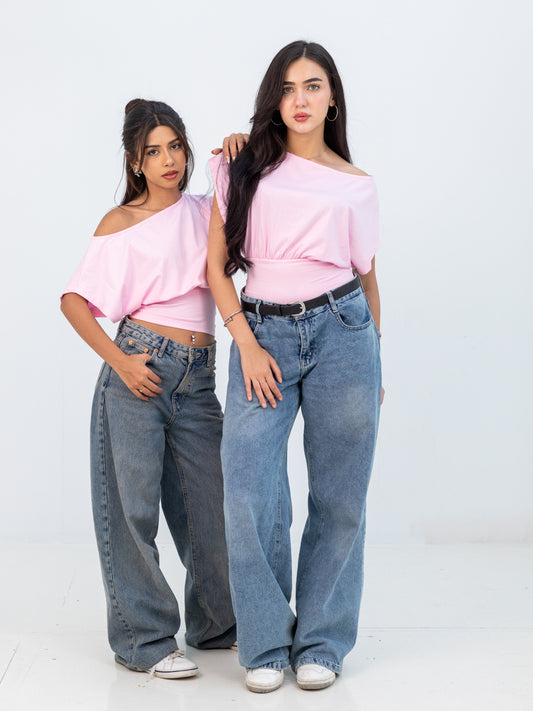 PINK OFF-SHOULDER TEE