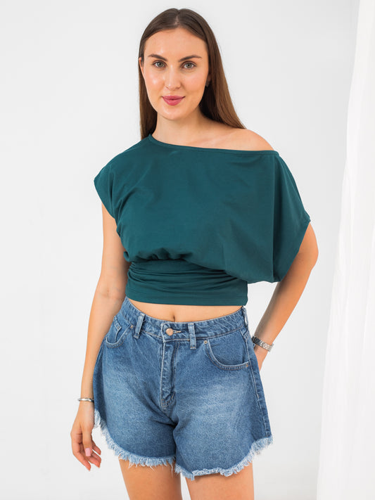 DARK GREEN (GENZARY)  OFF-SHOULDER TEE