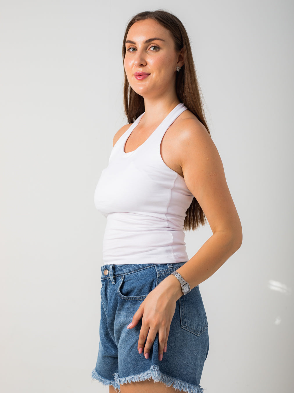 WHITE HALTER TOP