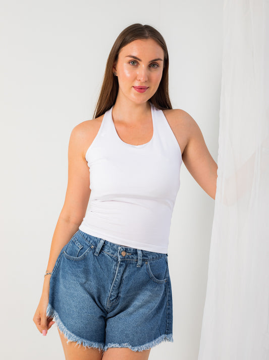 WHITE HALTER TOP