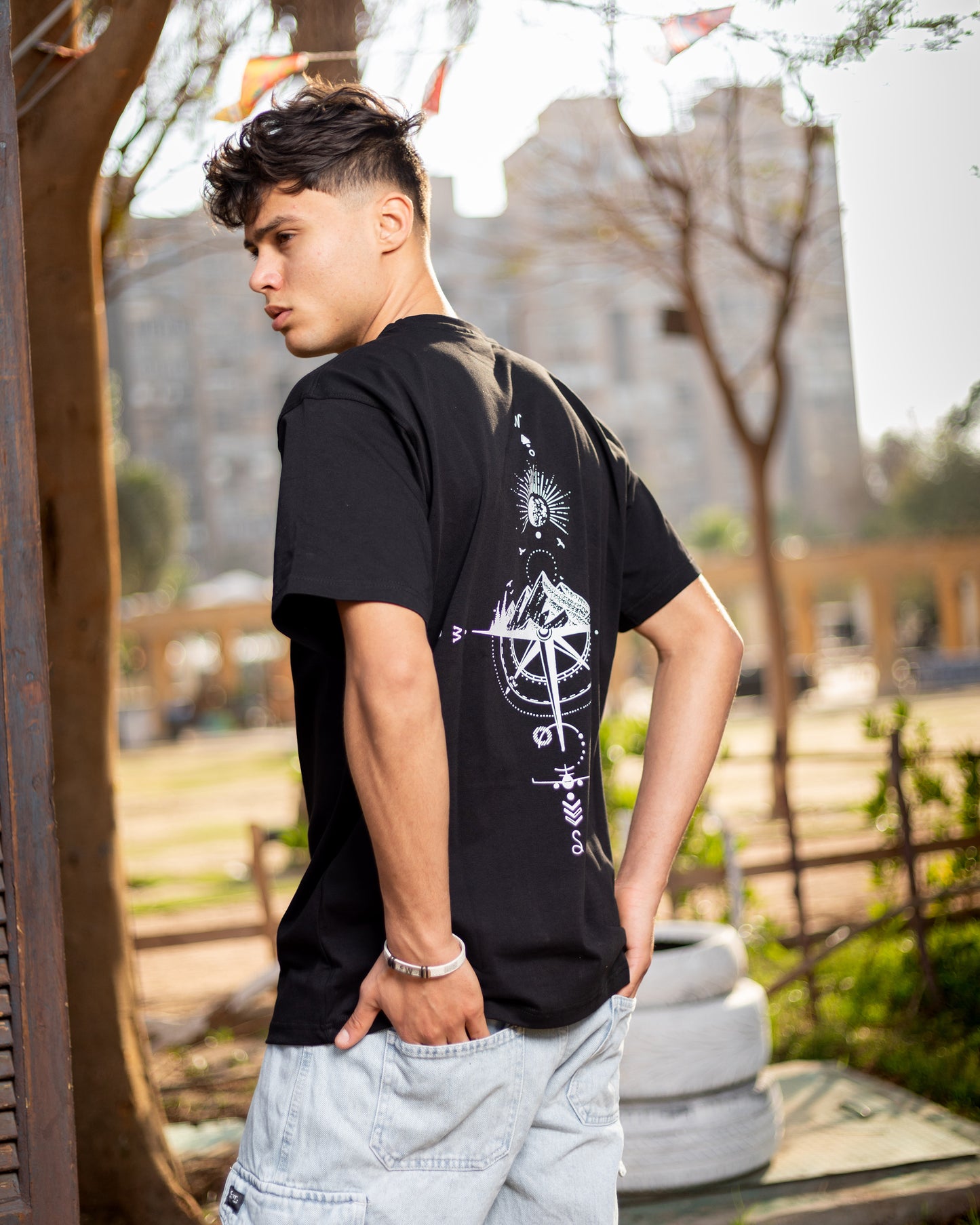 Printed Black Relaxed Fit T-shirt