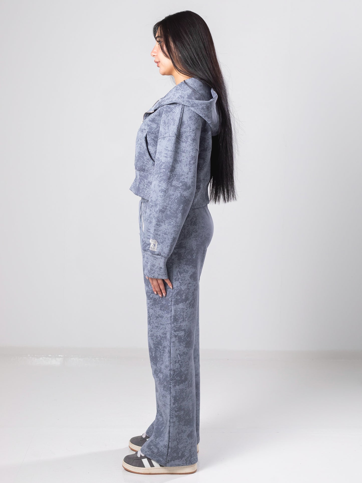 Grey Tie Dye Cropped Jacket and Sweatpants Sets