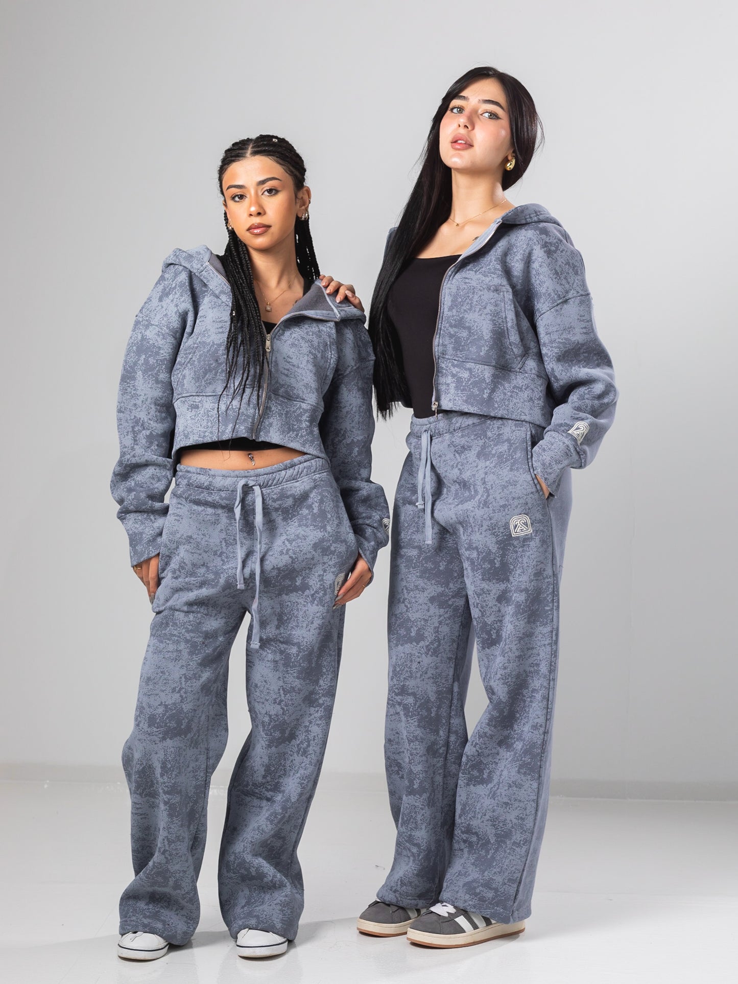 Grey Tie Dye Cropped Jacket and Sweatpants Sets