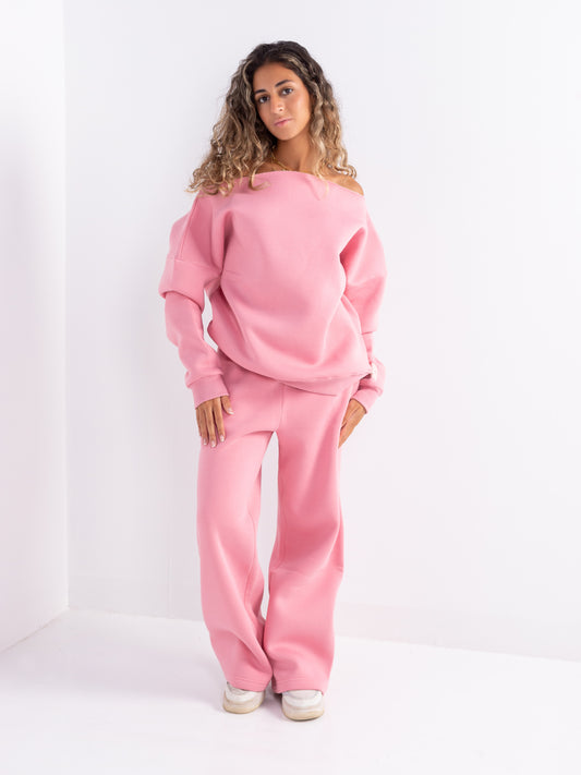 Pink Off-Shoulder and Sweatpants