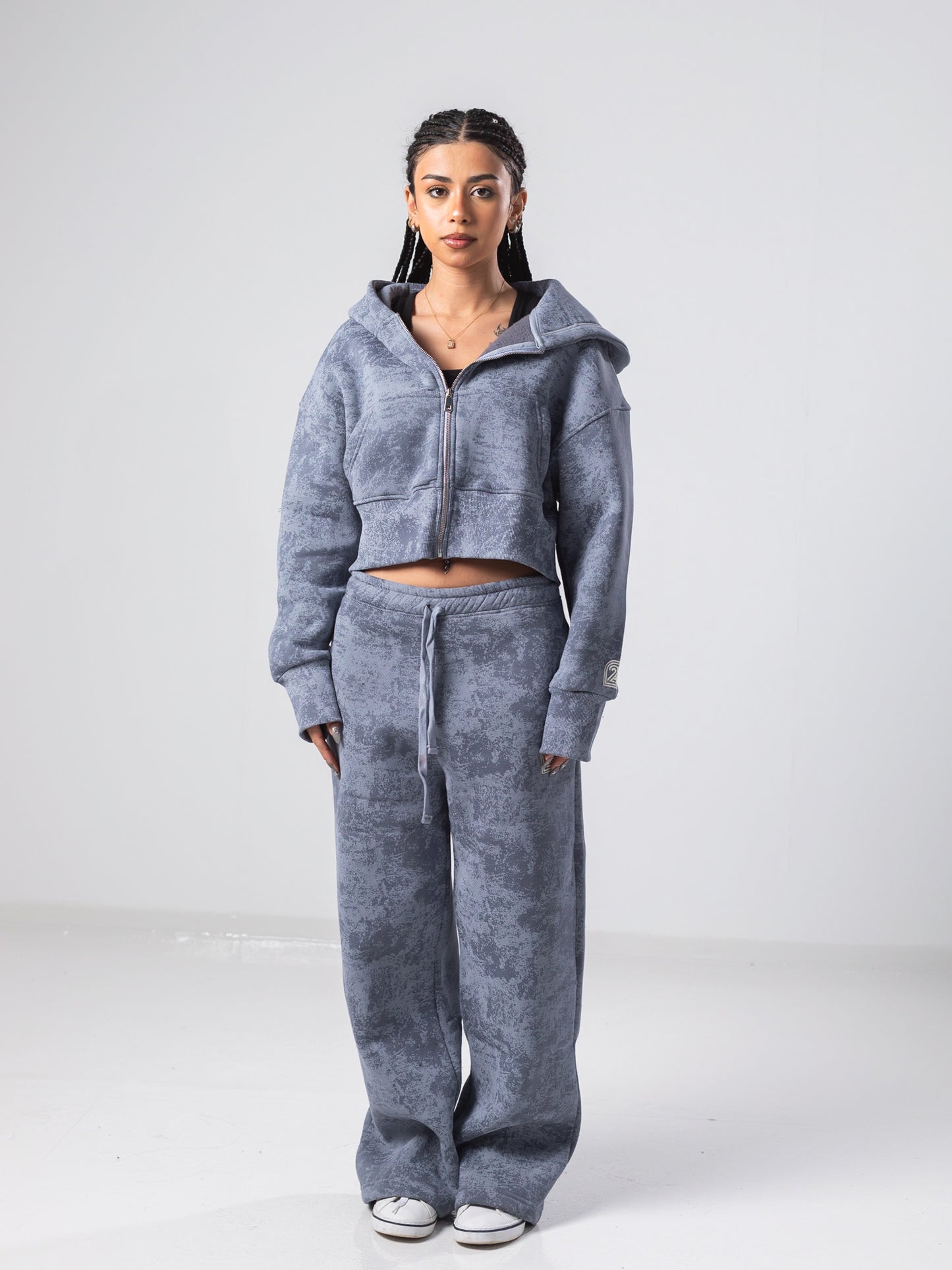 Grey Tie Dye Cropped Jacket and Sweatpants Sets