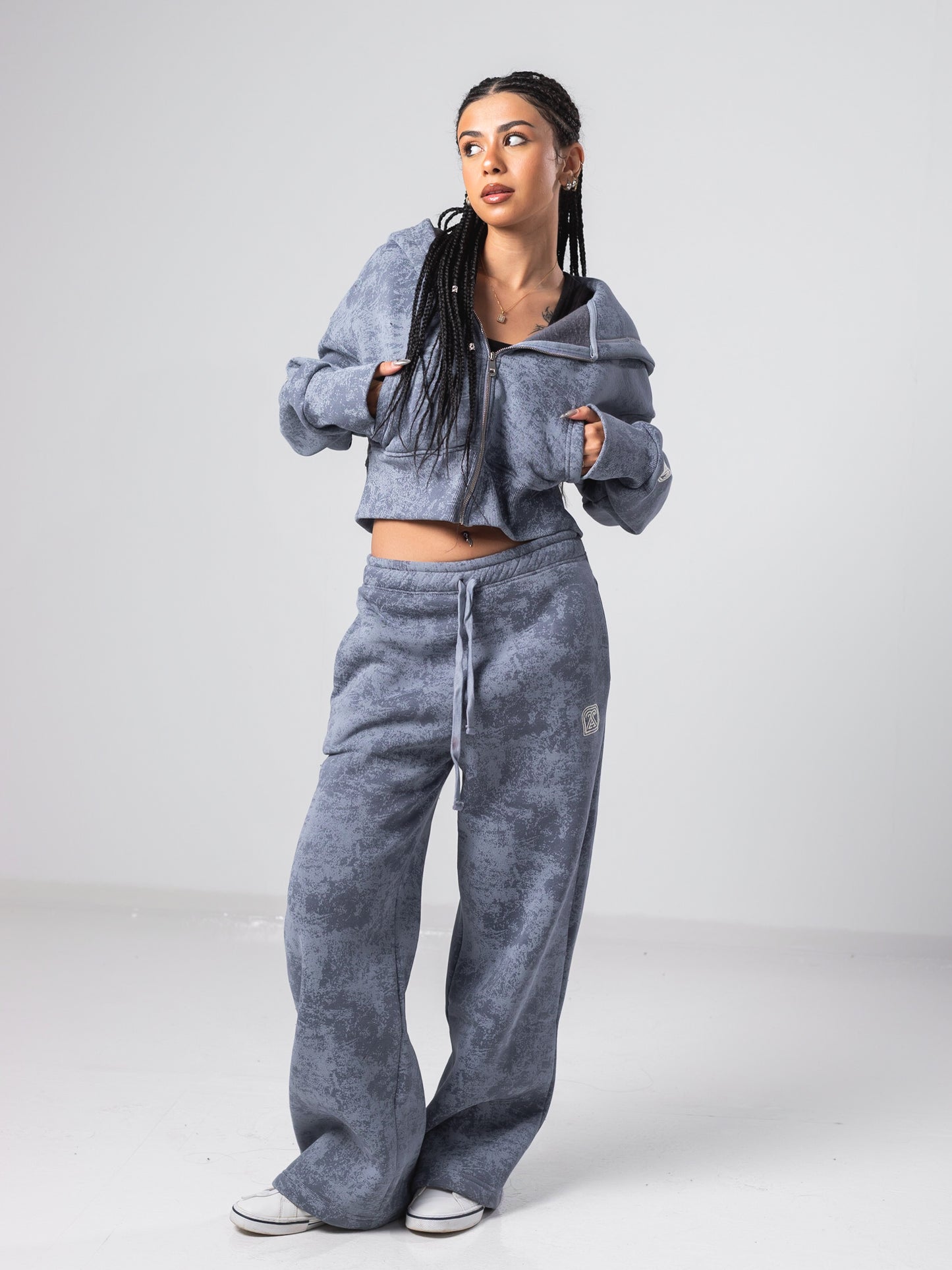 Grey Tie Dye Cropped Jacket and Sweatpants Sets