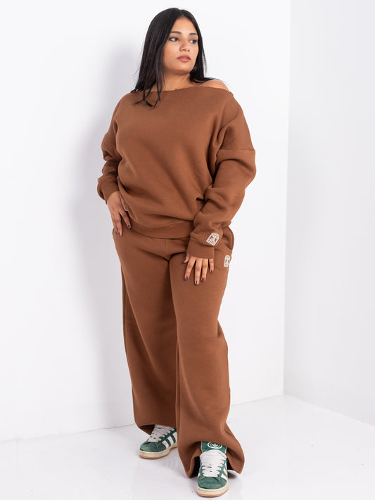 Brown Off-Shoulder and Sweatpants