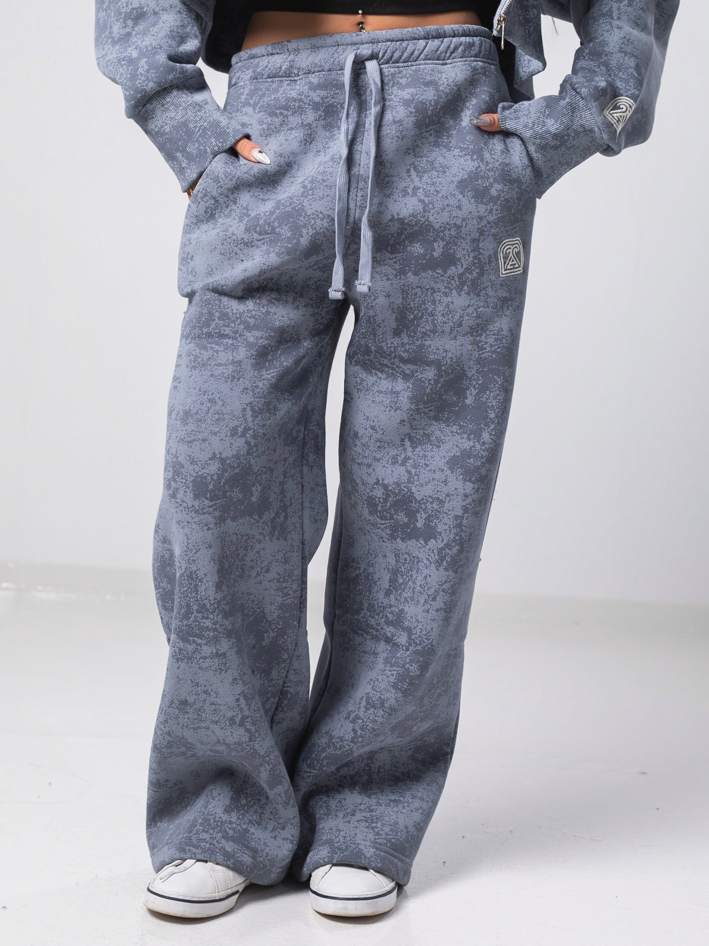 Grey Tie Dye Wide-leg Fit Sweatpants