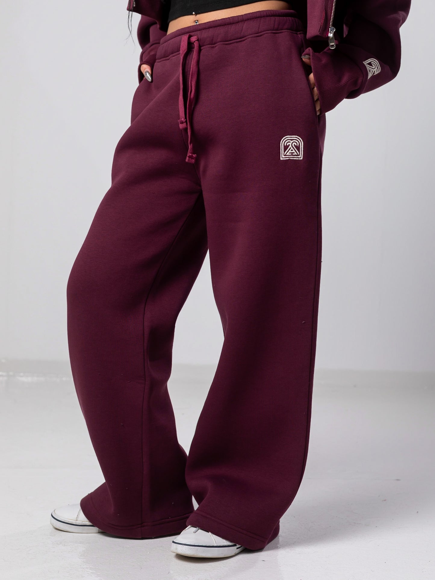 Burgundy Wide-leg Fit Sweatpants