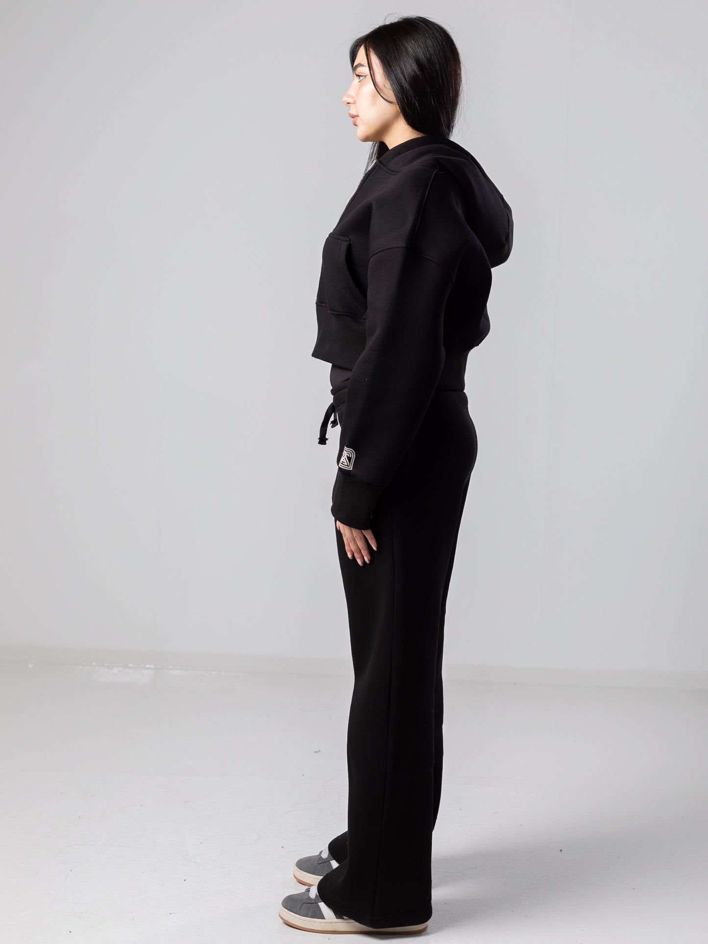 Black Cropped Jacket and Sweatpants Sets