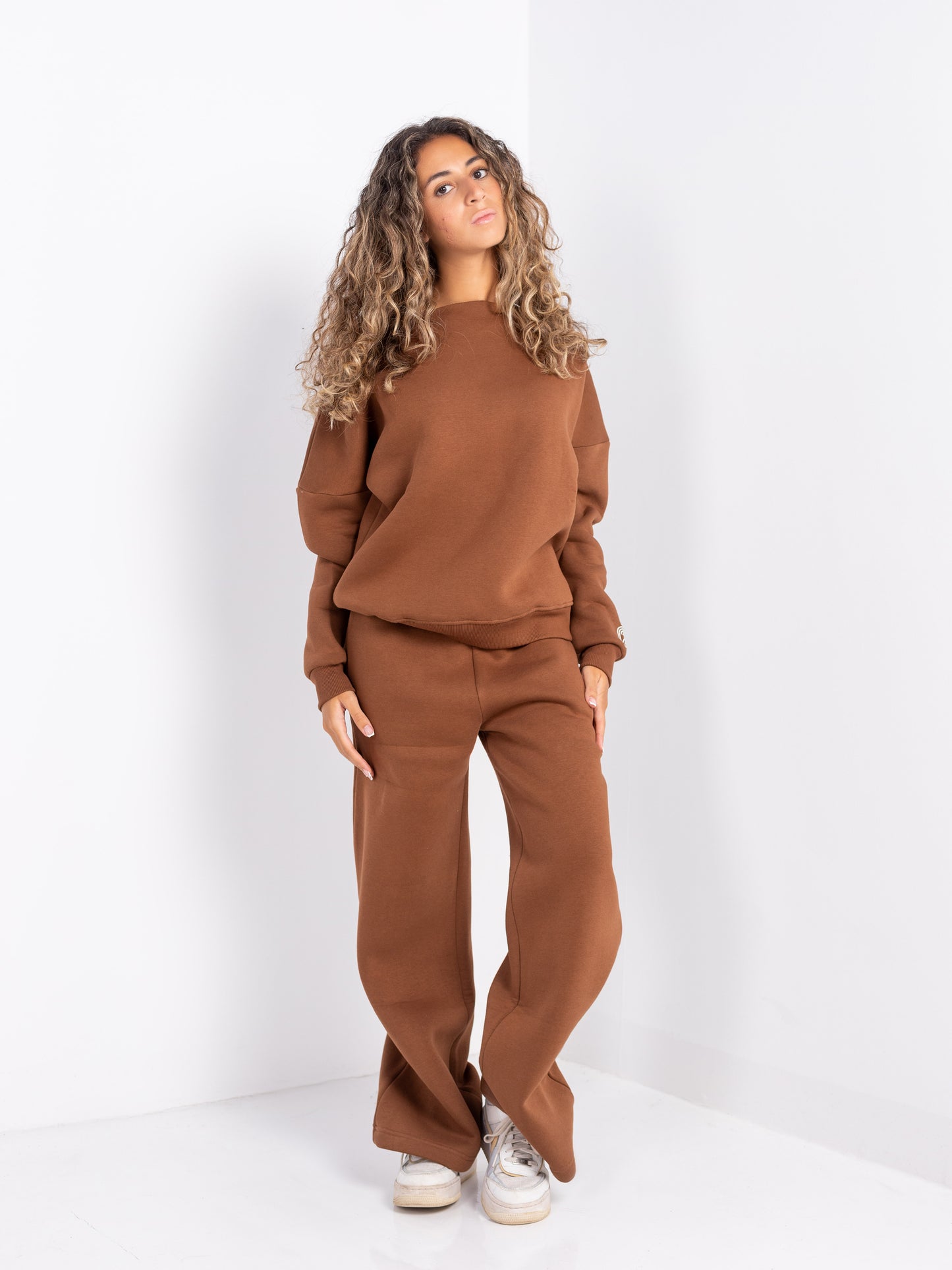Brown Off-Shoulder and Sweatpants