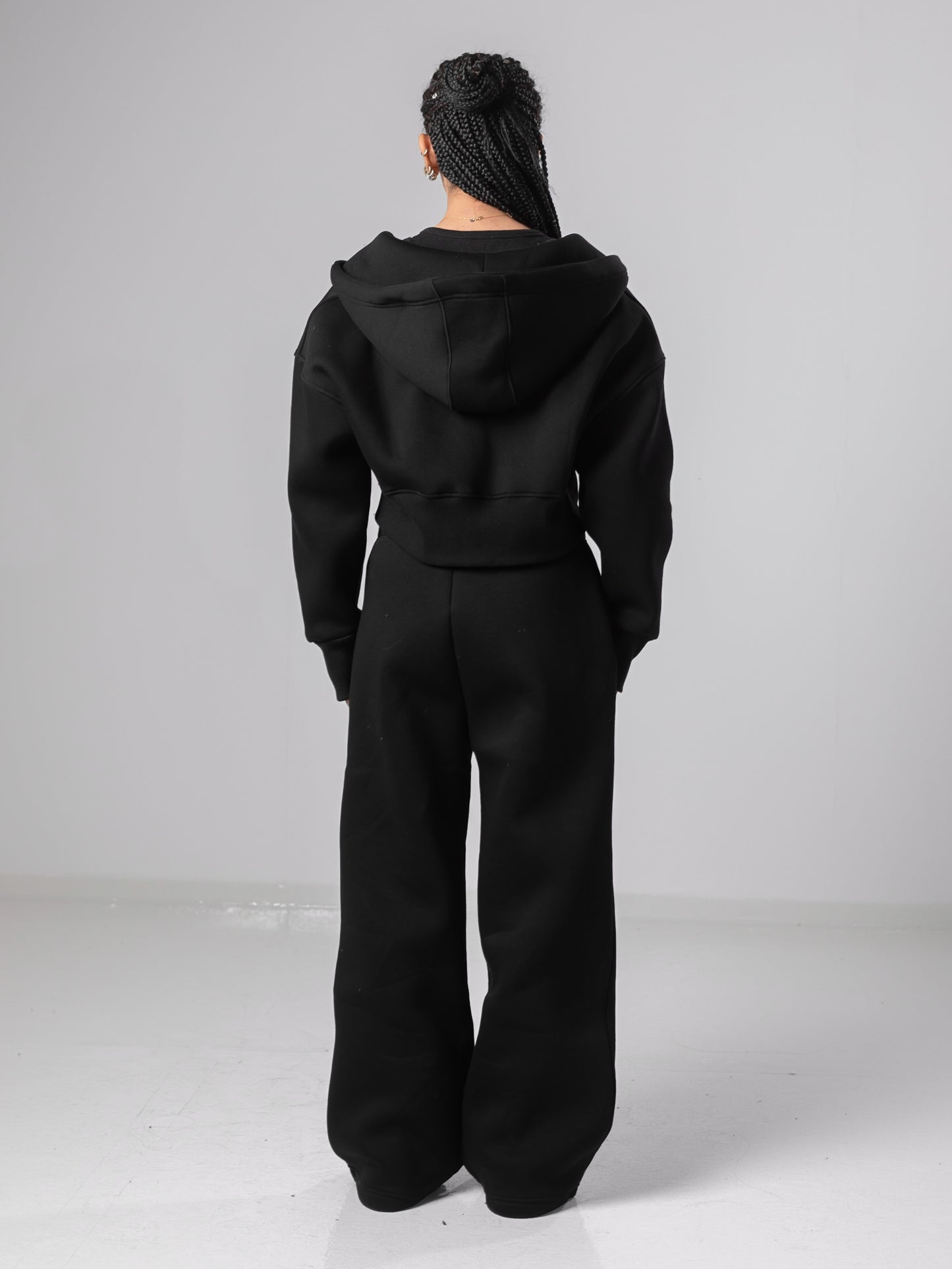 Black Cropped Jacket and Sweatpants Sets