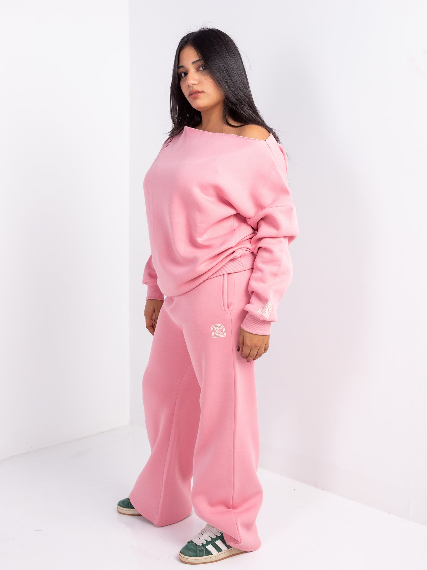 Pink Off-Shoulder and Sweatpants