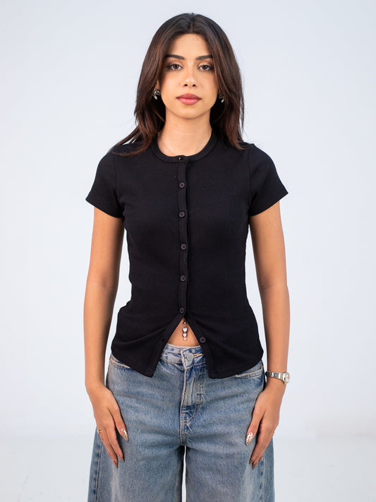 BLACK BUTTON TOP