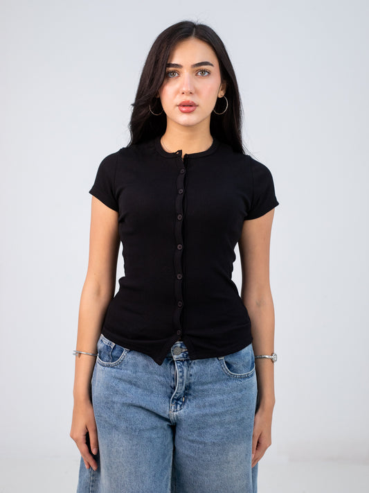 BLACK BUTTON TOP