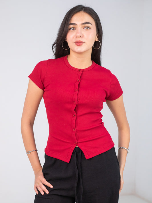 BURGUNDY BUTTON TOP