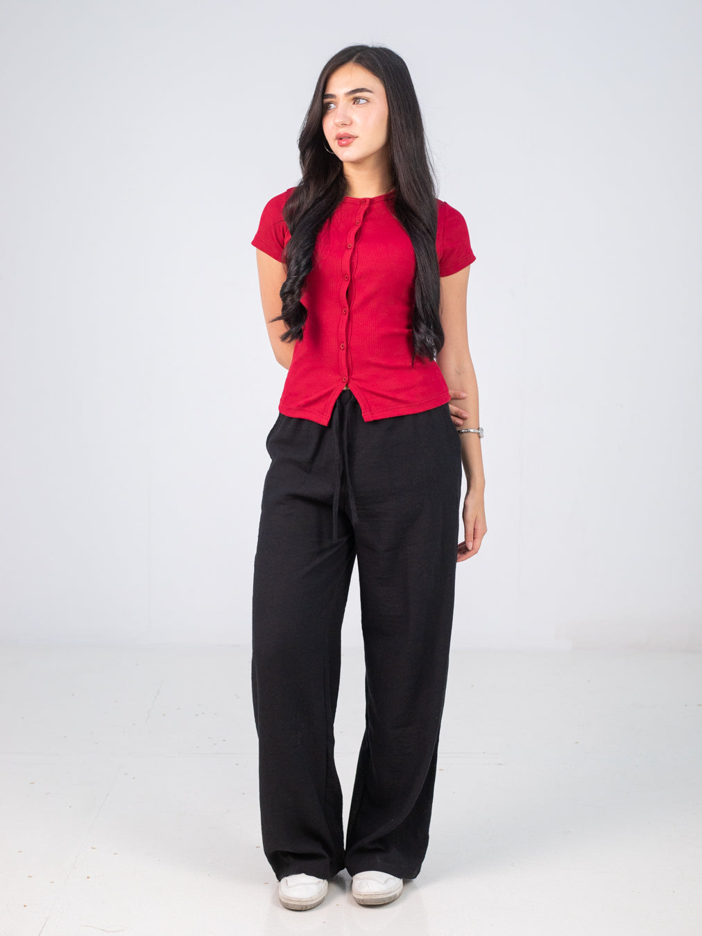 BURGUNDY BUTTON TOP