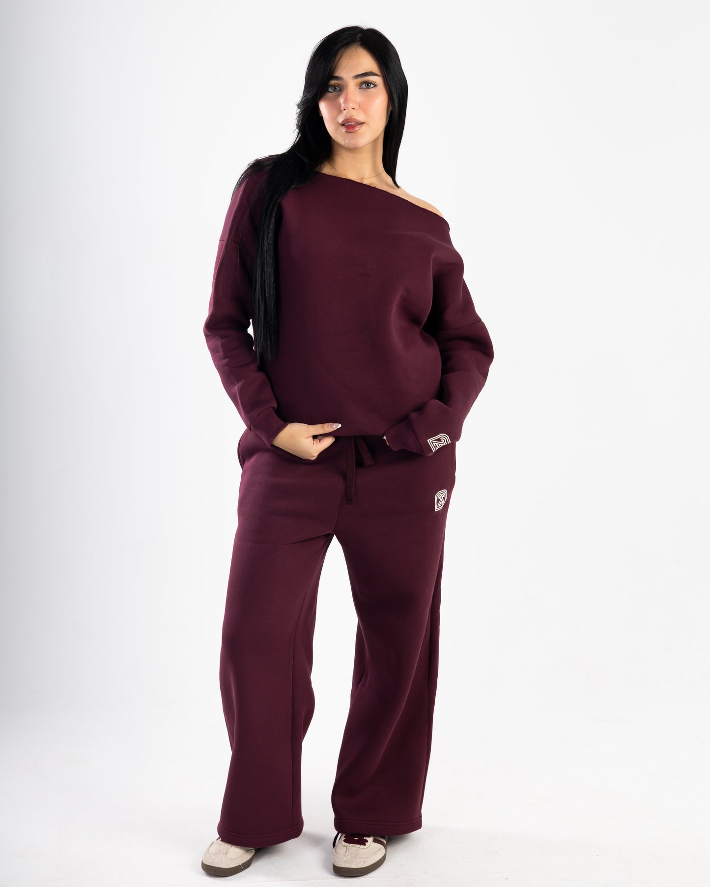 Burgundy Off-Shoulder and Sweatpants